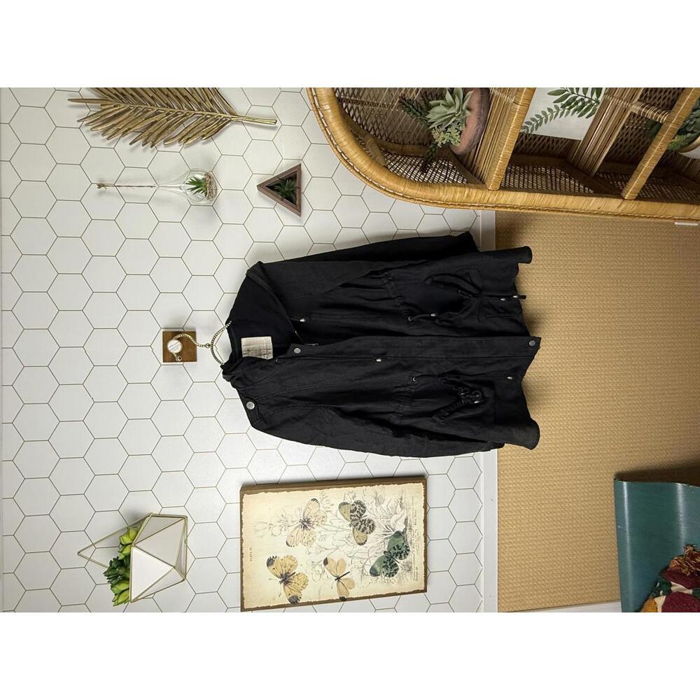 Free People Lightweight Black Slouchy Full Zip Hooded Jacket - Size - XS